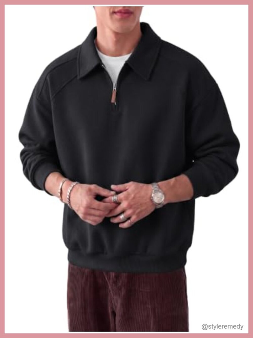 Men's Heavyweight Half-Zip Sweatshirt Drop Shoulder Collared Pullover
